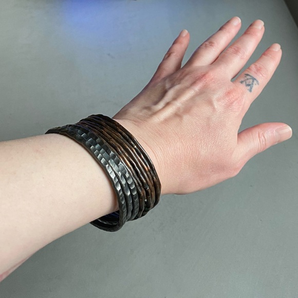 SOLD LOT Free People Gypsy Sterling Copper Bangle Bracelets goth punk grunge 90s - Picture 9 of 9